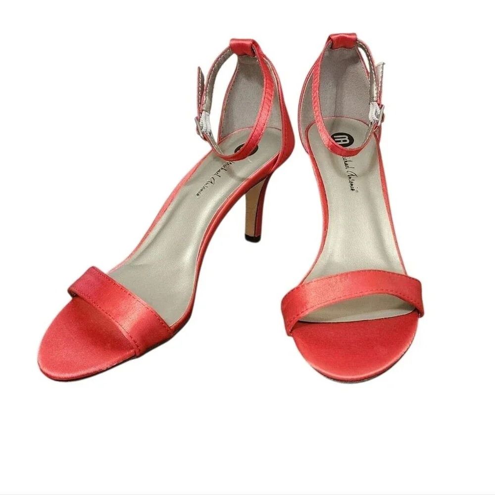 Michael Antonio Satin Ankle Strappy High Heel Open Toe Shoes Womens 6 Red Party